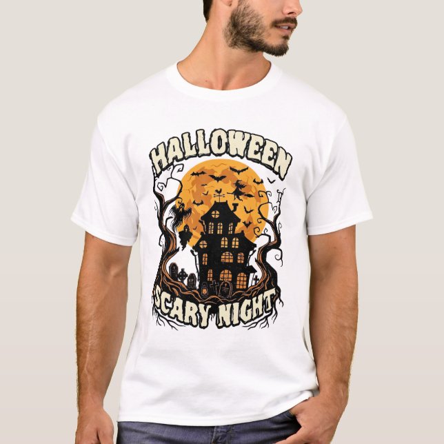 Camiseta Noite Assustadora de Halloween Casa Assombrada Lua (Frente)