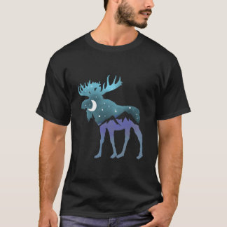Camiseta Noite Céu Lua Estrelas Alce