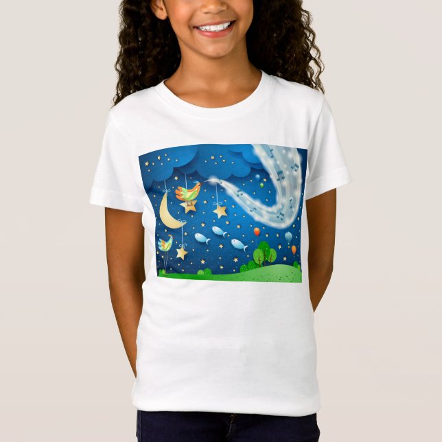 Camiseta Noite com música e aves (Frente)