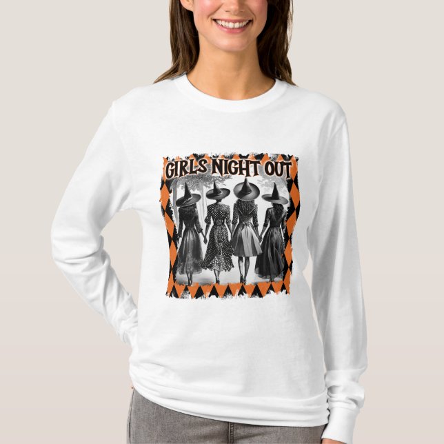 Camiseta Noite das Garotas Bruxas de Halloween (Frente)