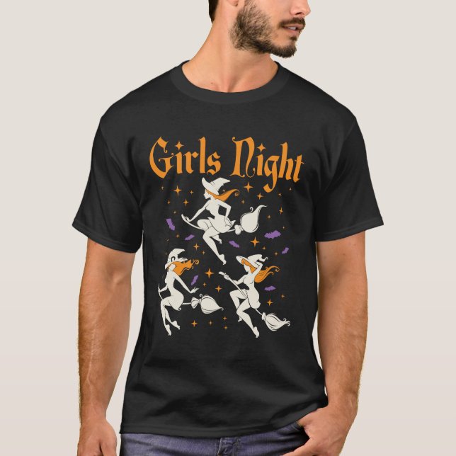 Camiseta Noite das Meninas Bruxas de Halloween Vassouras (Frente)
