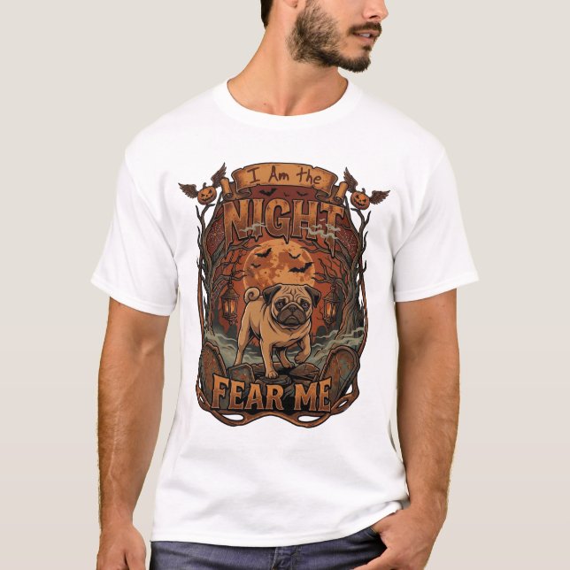 Camiseta Noite de Am Me Tem Pug Halloween Lua (Frente)