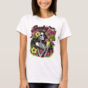 Camiseta Noite de Boo-ze de Halloween   Garota Esqueleto