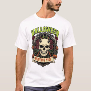 Camiseta Noite de Caça no Halloween Rosas de Caveira Cornud