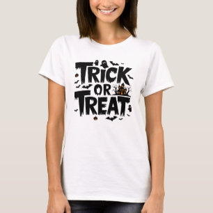 Camiseta Noite de Dia das Bruxas assustada com truque ou pa