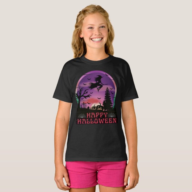 CAMISETA NOITE DE HALLOWEEN BRUXA DO CEMITÉRIO (Frente Completa)