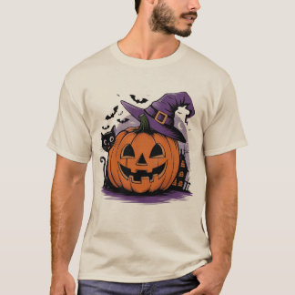 Camiseta Noite de Halloween da Bruxa de Abóbora