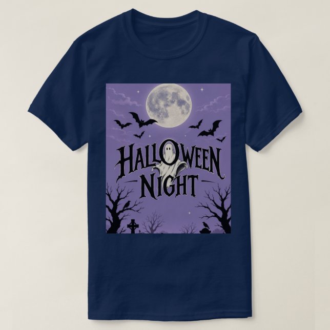 Camiseta Noite de Halloween Lua Fantasma Cemitério (Frente do Design)