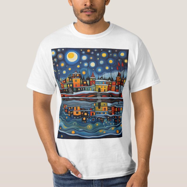 Camiseta Noite de inverno no lago 6 (Frente)