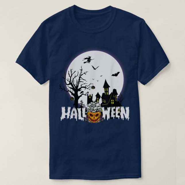 Camiseta Noite de Lua de Pumpkin Assustado no Halloween (Frente do Design)