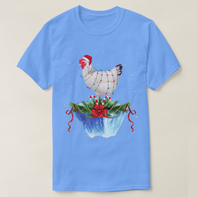 Camiseta Noite de Natal de frango Luz de Natal Engraçada (Frente do Design)