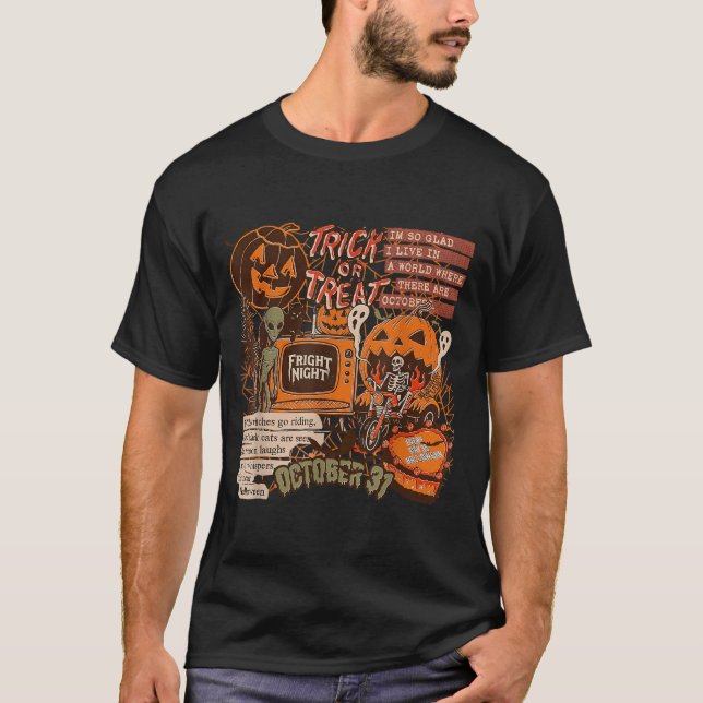Camiseta Noite de Terror Halloween Esqueletos Alienígenas A (Frente)
