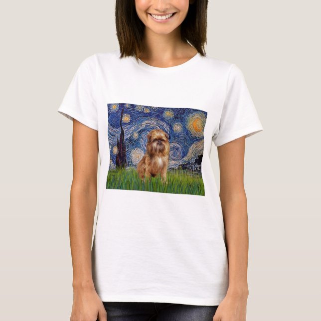Camiseta Noite Estrelada - Brussels Griffon Marrom (Frente)