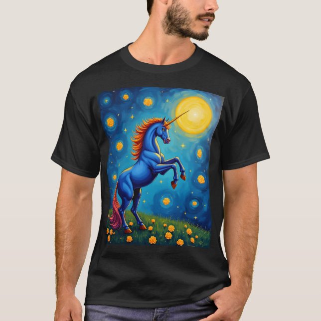 Camiseta Noite Estrelada de Unicórnio Fofo (1) (Frente)