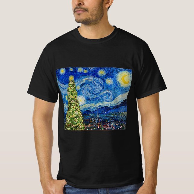 Camiseta - Noite Estrelada de Van Gogh - Árvore de (Frente)