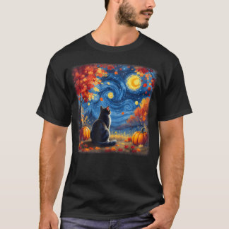 Camiseta Noite Estrelada do Gato Van Gogh Amante de Gato Aç