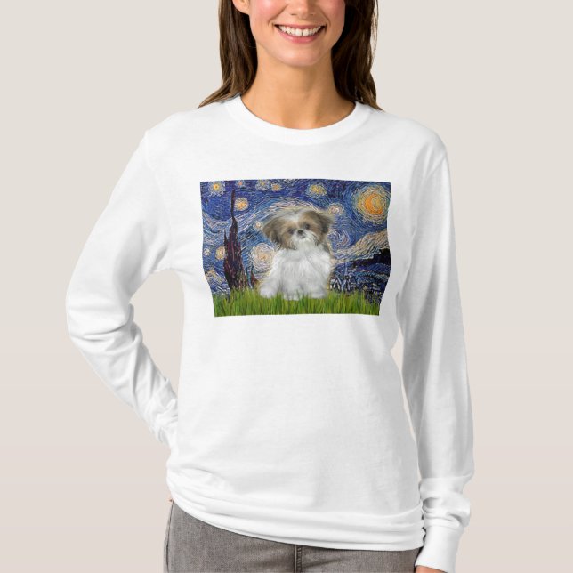 Camiseta Noite Estrelada - Filhote de Shih Tzu (Frente)