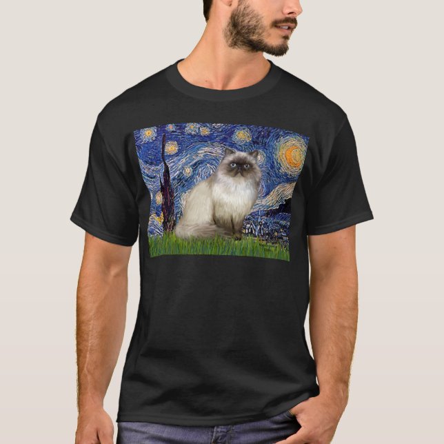 Camiseta Noite Estrelada - gato Himalaio 7 (Frente)