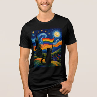 Camiseta Noite Estrelada Orgulhosa Gato Estilo Van Gogh Arc