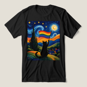 Camiseta Noite Estrelada Orgulhosa Gato Estilo Van Gogh Arc
