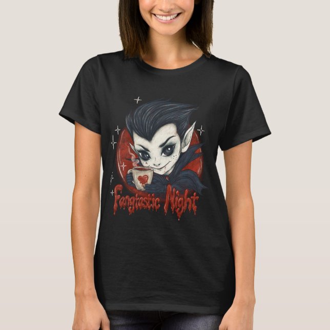 Camiseta Noite Fangtáltica! Um vampiro fofo (Frente)