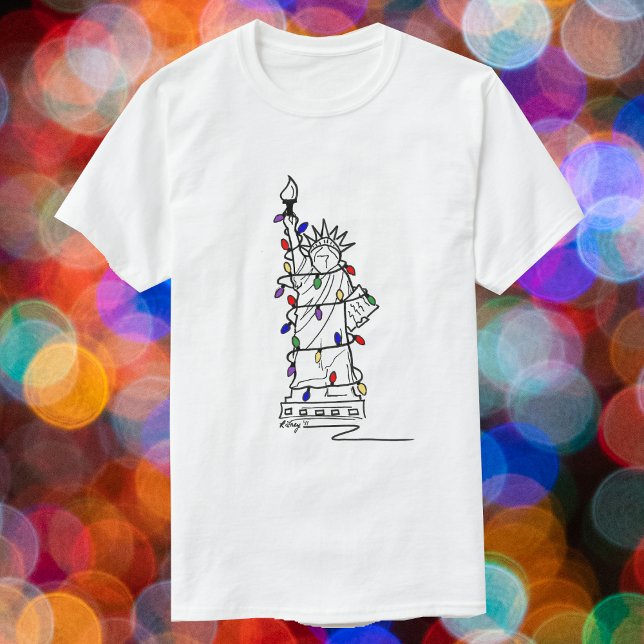 Camiseta Noite Nova Iorque Natal Lady Liberty Feriado Luzes (Statue of Liberty shirt)