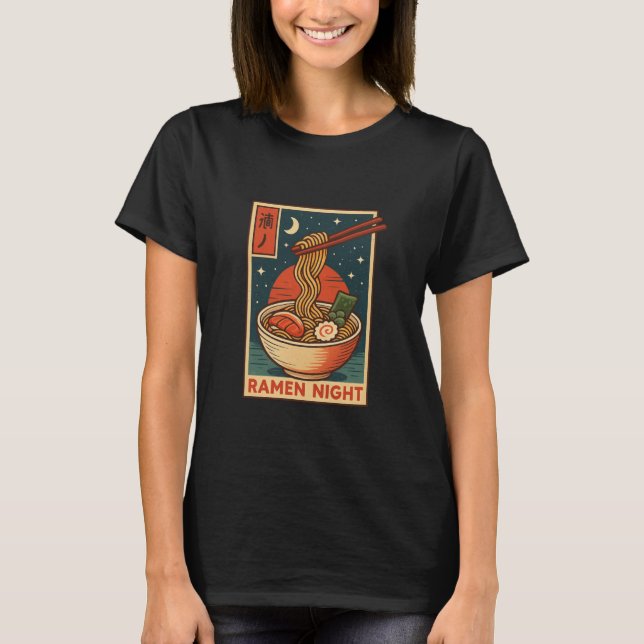 Camiseta Noite Retro de Ramen Arte de Comida Japonesa (Frente)