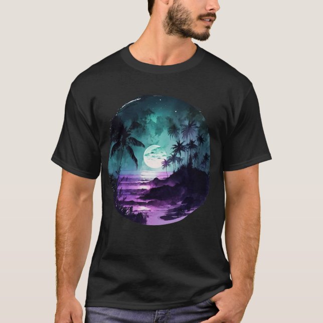 Camiseta Noite Tropical de Praia de Watercolor (Frente)