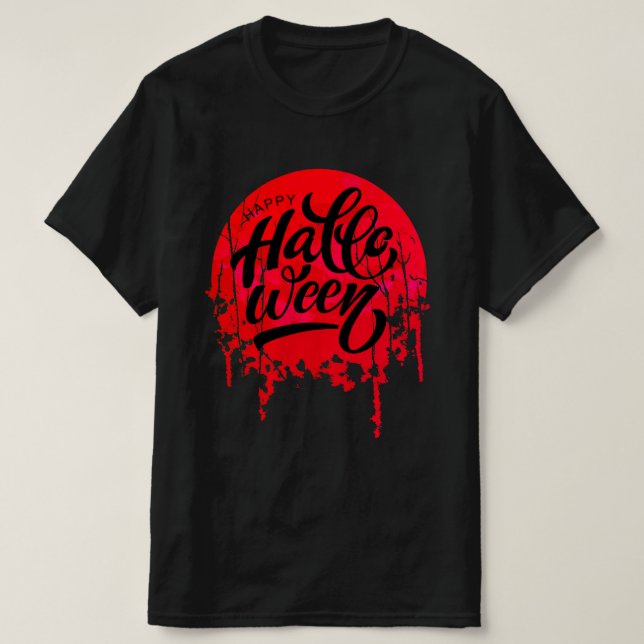 Camiseta Noite Vermelha Feliz Halloween (Frente do Design)