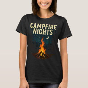 Camiseta Noites de fogueira acampando floresta montanhas