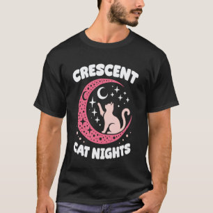 Camiseta Noites de Gato Crescente Design Gato Fofo na Lua