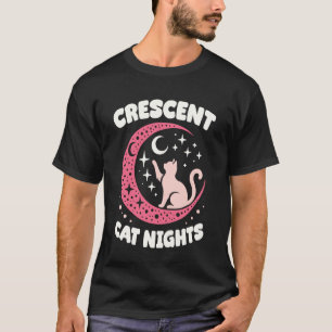 Camiseta Noites de Gato Crescente Design Gato Fofo na Lua