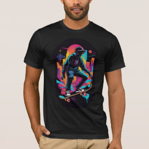 Camiseta Noites de Neon: Arte de Skateboarder de Grafite