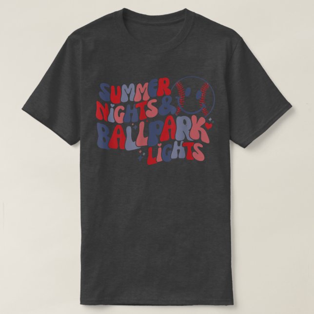 Camiseta Noites de Verão e Luzes de Ballpark Baseball Sofba (Frente do Design)