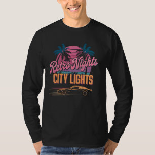 Camiseta Noites Retro Luzes da Cidade Carro Antigo Pôr do S