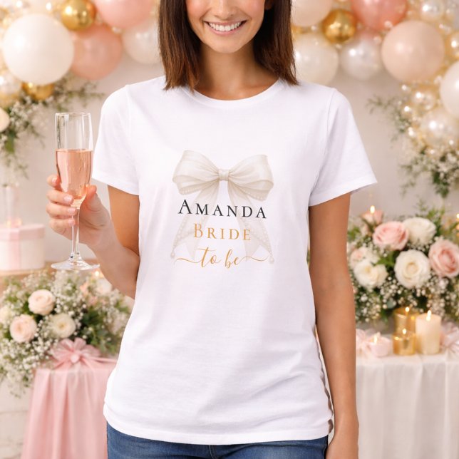 Camiseta Noiva a ser marfim arco pérolas elegante despedida (Criador carregado)