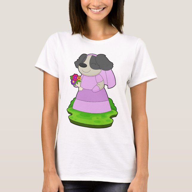 Camiseta Noiva cachorro Buquê de flores Casamento (Frente)