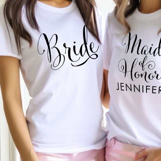Camiseta Noiva Caligrafia Futuro Sra Branco Feminino (Criador carregado)