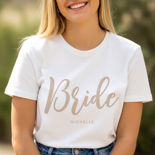 Camiseta Noiva Casamento Nome Personalizado Bege Branco