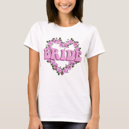 Camiseta Noiva Casamento Rosas Cor-de-Rosa Coração