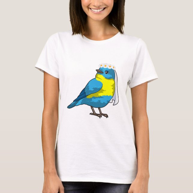 Camiseta Noiva como Pássaro com Coroa de flores (Frente)