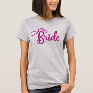 Camiseta Noiva da Equipe Brilho Rosa Elegante, Dama de Honr