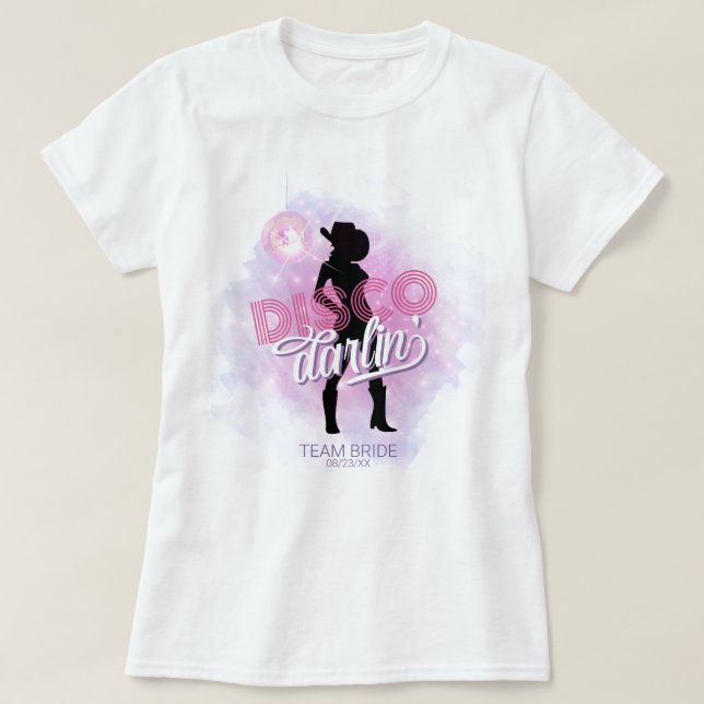 Camiseta Noiva da Equipe da Solteirona Disco Darlin' ID928  (Frente do Design)