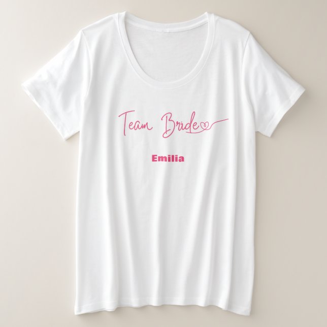 Camiseta Noiva da equipe moderna, Pink Heart Bridal (Frente do Design)