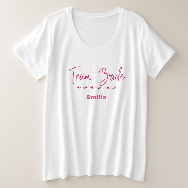Camiseta Noiva da equipe moderna, Pink Heart Bridal (Frente do Design)