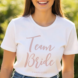 Camiseta Noiva da Equipe Nome Personalizado Casamento Rosa 