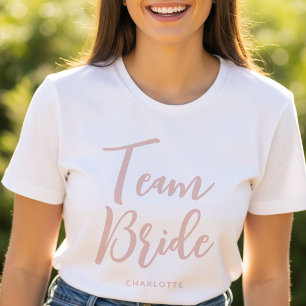 Camiseta Noiva da Equipe Nome Personalizado Casamento Rosa 