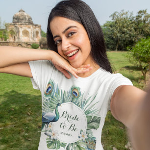 Camiseta Noiva De Casamento Floral Tropical Indiana Peacock