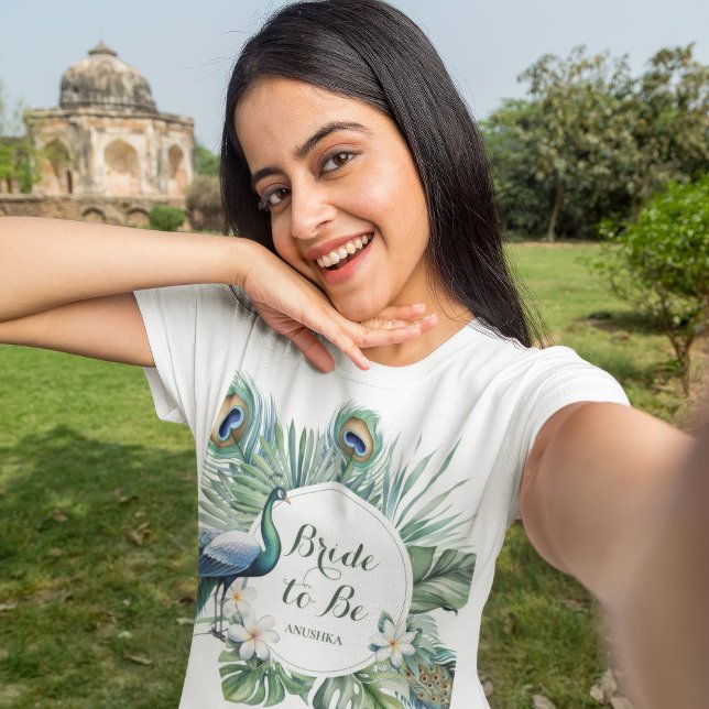Camiseta Noiva De Casamento Floral Tropical Indiana Peacock (Criador carregado)