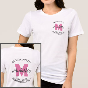 Camiseta Noiva de solteira moderna de monograma cor-de-rosa